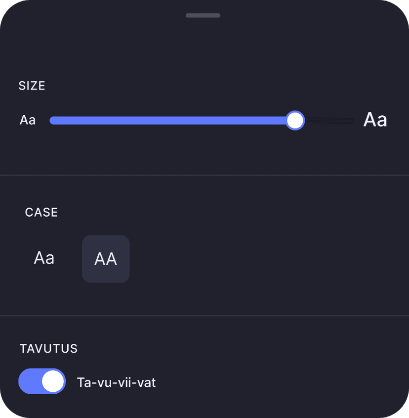 Text size adjustment interface